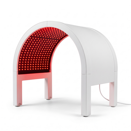 PrimaBeam Halo Arc overhead red light therapy dome on a white background