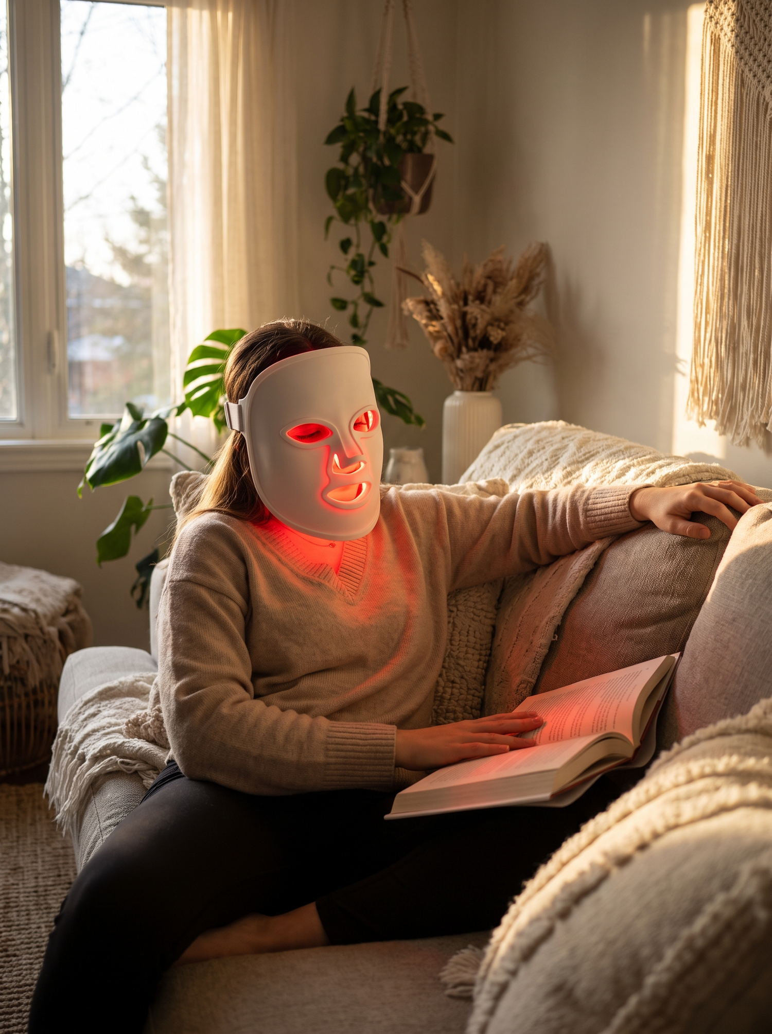 Reading a book while wearing the Lumia mask